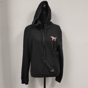 Victoria's Secret Black With Pink Sequin Dog 3/4 Zip Hoodie, Sz M